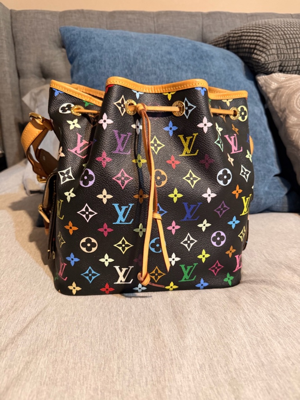 Louis Vuitton Black Multicolor Monogram Petit Noe Bag Murakami